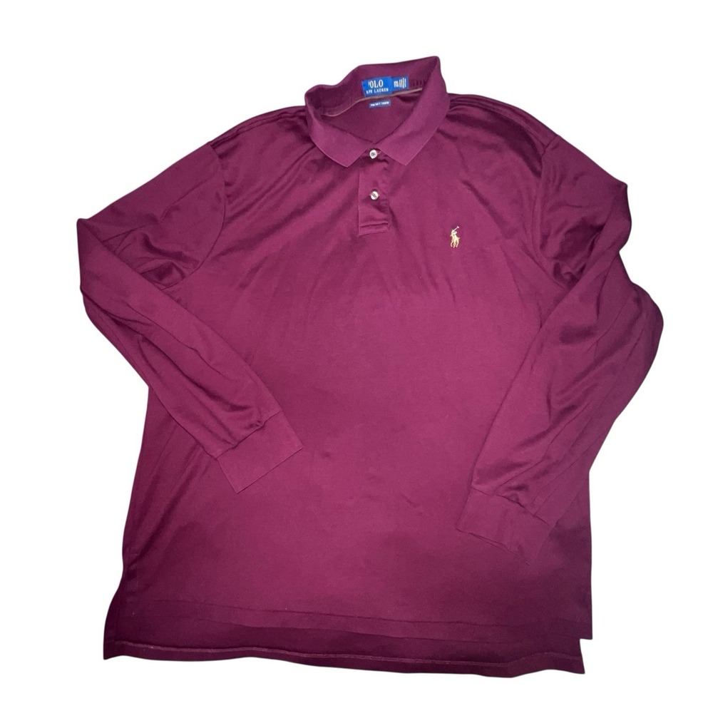 Polo Ralph Lauren Long Sleeve Polo Shirt Classic Fit Burgundy Men  XXL‎ Cotton
